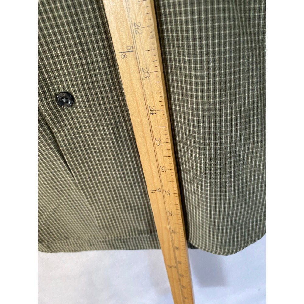 Haggar Button‎ Down Shirt Men M Olive Green Micro Check Long Sleeve Rayon - Picture 5 of 9